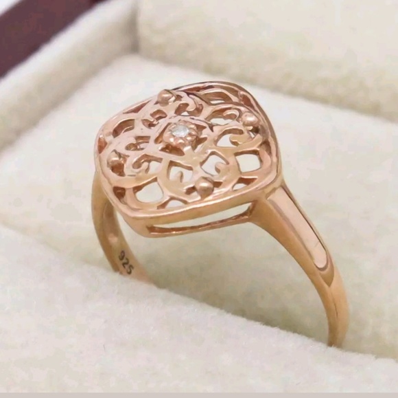 Estate Jewelry - GENUINE DIAMOND FILIGREE 14K ROSE GOLD/925 Estate Jewelry - GENUINE DIAMOND FILIGREE 14K ROSE GOLD/925